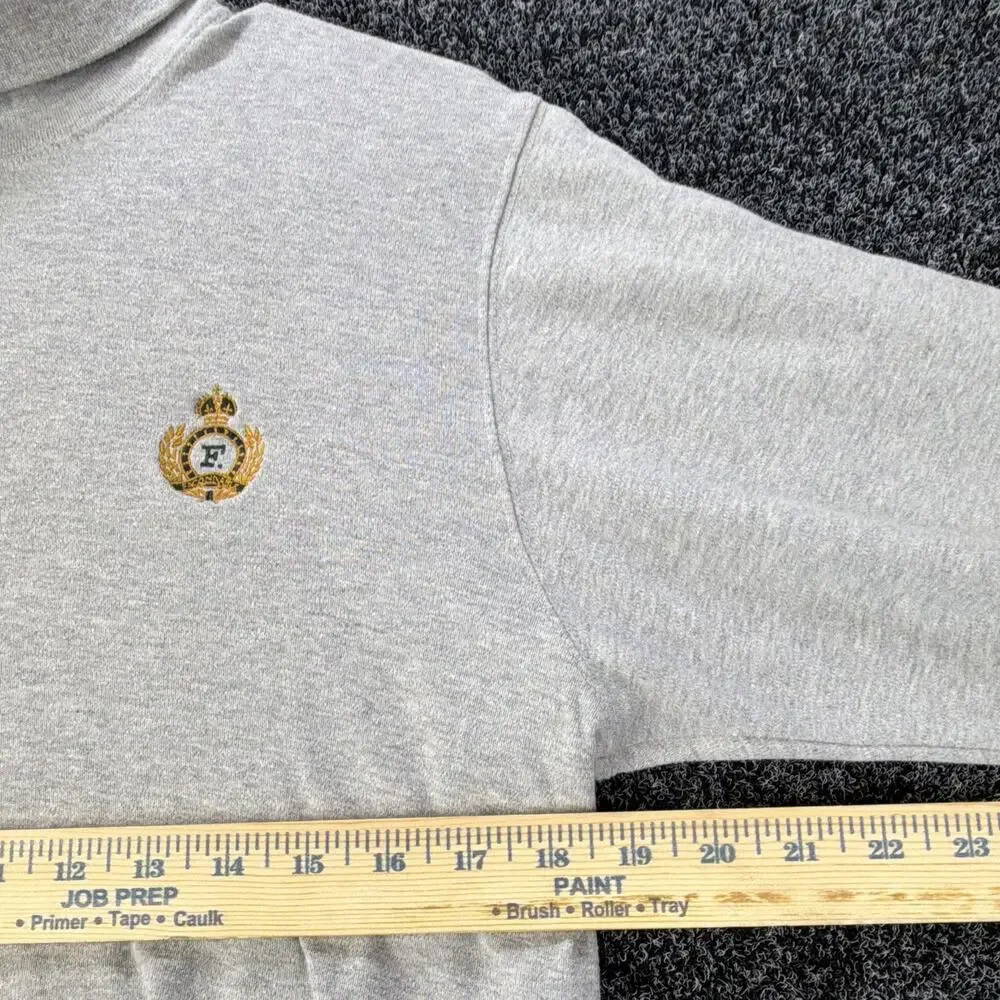 Façonnable Mens M Gray Mock Neck Cotton Knit Pullover Sweater Logo Long Sleeve